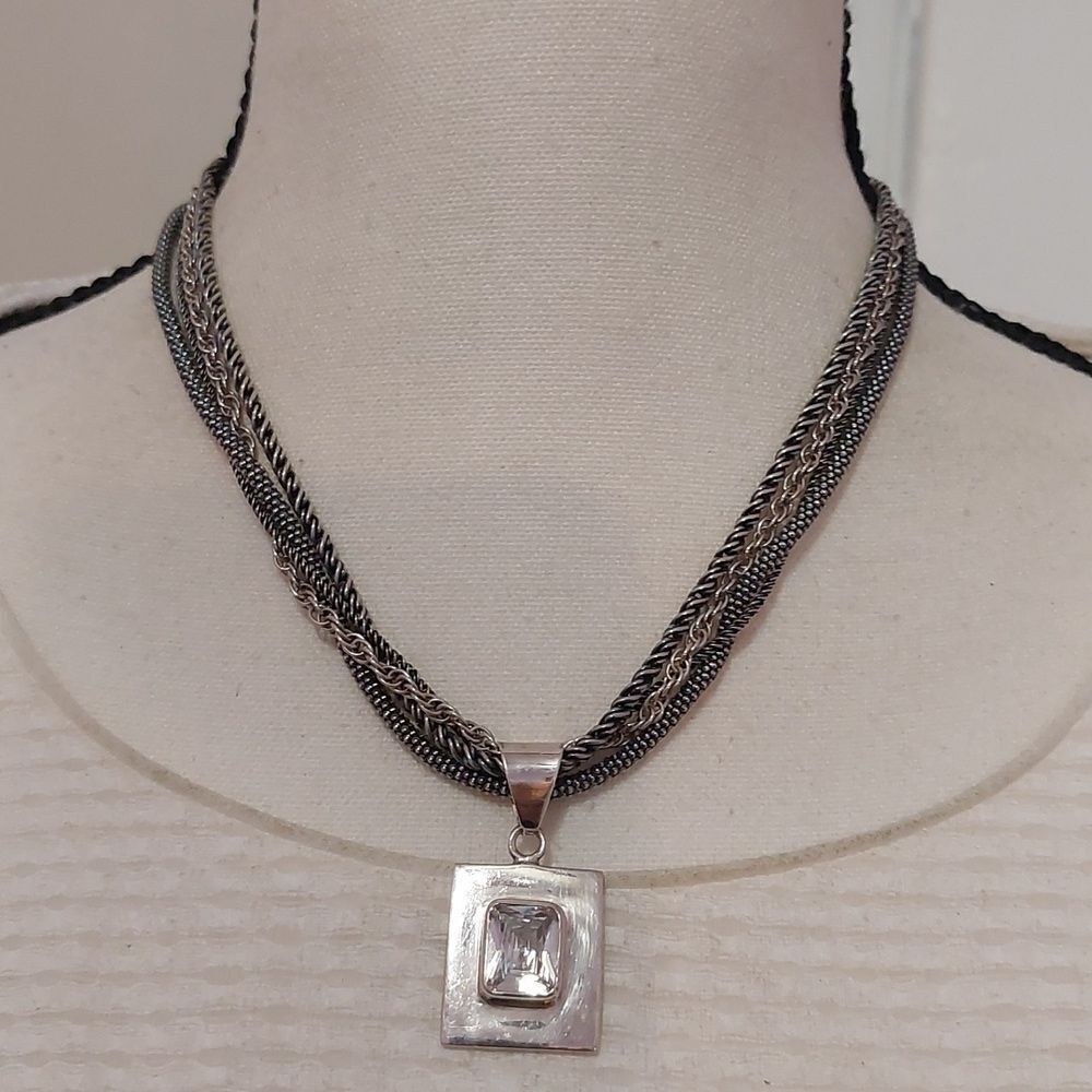 SILPADA Bundle 4 Strands Solid Sterling Silver Necklace and CZ Square Pendant